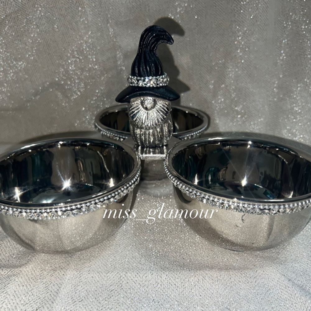 Acorn + Oak Gnome Rhinestone Halloween witch Hat Serving dipping bowls new